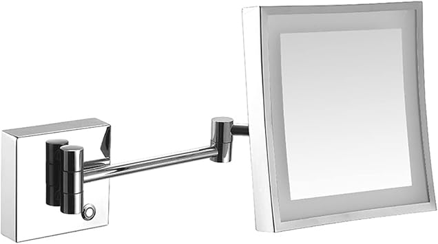 Touch Dimming Makeup Mirror with Lights And 3X Magnification, Square LED Wall Mounted Bathroom Vanity Mirror, Rotable Extendable Shaving Mirror,Nickel,Plug In  Color Silver , Size Hardwired