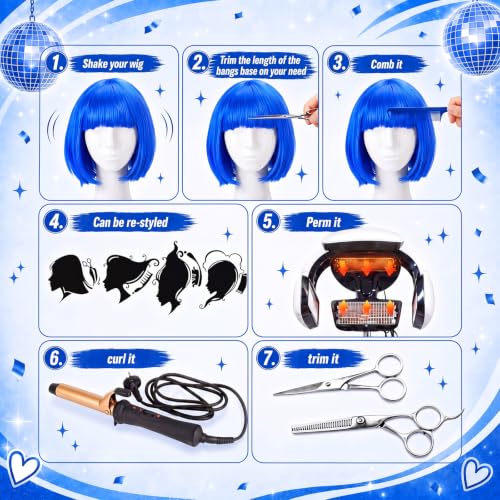 Image of 24 Pcs 6 Sets Wigs Tutus Glasses for Women Costume,Royal Blue,Straight