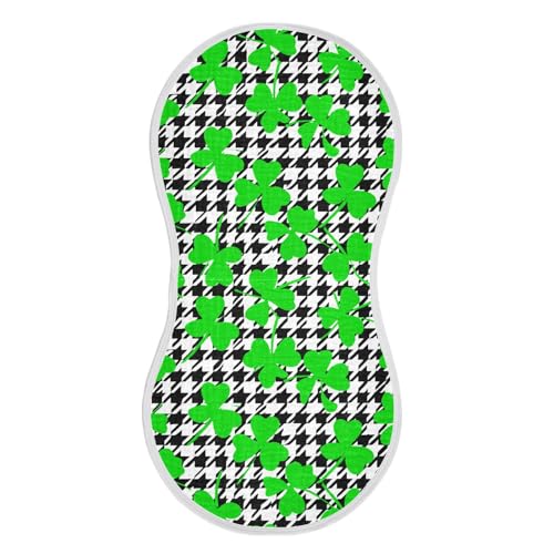 Houndstooth Clover Leaves Baby Burp Cloths Baby Bibs Burp Clothes Cotton Burping Cloths for Babies Burp Cloth Curved Absorbent Washcloths for Newborn Baby Boy Girl Essentials,2 Pack2