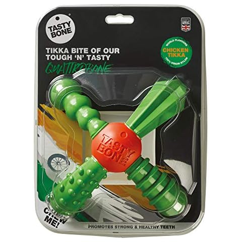 TastyBone QuattroBone | Nylon Dog Chew for Large Dogs (Chicken Tikka Flavoured) | Exceptionally Tough, Promotes Healthy Teeth & Gums (Made in the UK from 100% Virgin Nylon) Cover
