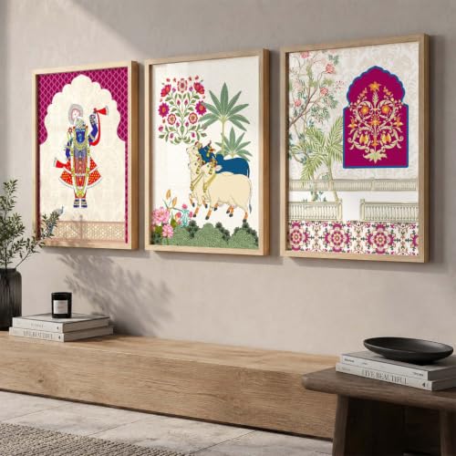 Image of kotart Art Wall Painting | Indian Traditional Madhubani Paintings Home Decoration With Frame For Living Room Bed Room Hotel Wall Decor Digital Reprint Set of 3 (13X17 inch)