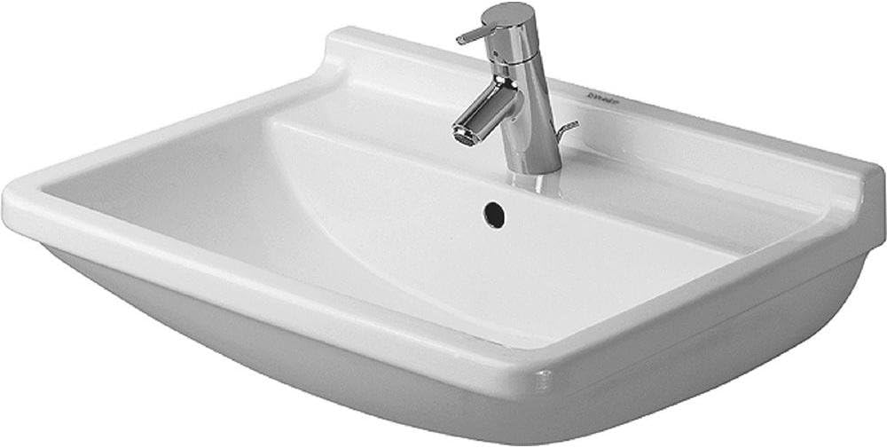 Duravit 030065-3HOLE Starck 3 25-5/8" Rectangular Ceramic Wall Mounted Bathroom Sink with Overflow and 3 Faucet Holes at 8" Centers - White/Glazed Underside