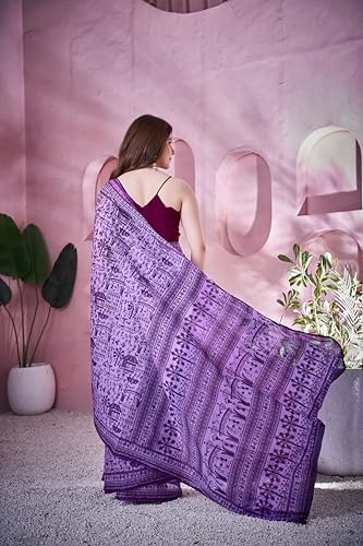 Image of TAMAIRA FASHION Off White Mulmul Pure Cotton Saree For Woman Warli Printed|Office Wear Daily Wear Sarees For Women Without Blouse Piece (Available in 21 Colours)