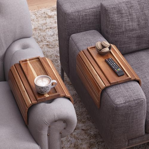 Danfoxer Sofa Arm Tray,Acacia Wood Folding Couch Arm Tray,Sofa Armrest Trays with Anti-Slip Pad for Drinks,Snacks,Phone,Remote Control 2 PC by Danfoxer - Image 2