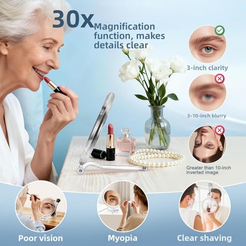 Espejo de aumento 30x ajustable: espejo de maquillaje de mano y pared 5