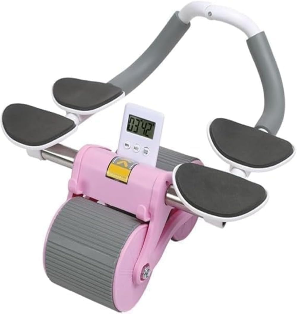 Automatic Rebound Ab Roller Wheel with Ergonomic Elbow Support - Dual-Wheel Core Strength Trainer with Intelligent Digital Timer, Professional Abdominal Workout Hardware for Home Gym