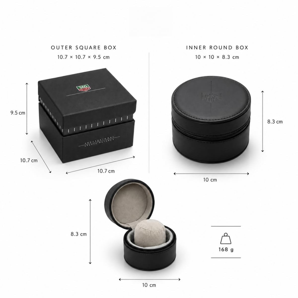 Boîte Montre Cuir Noir Étui Montre Rond Unique Support Rangement Bracelet Gris Doublure Douce pour TAG Heuer Grand Carrera