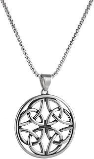TURTLEDOVE Celtic Knot Trinity Necklace, Celtic Knot Round Cage Pendant, Stainless Steel Good Luck Irish Jewelry