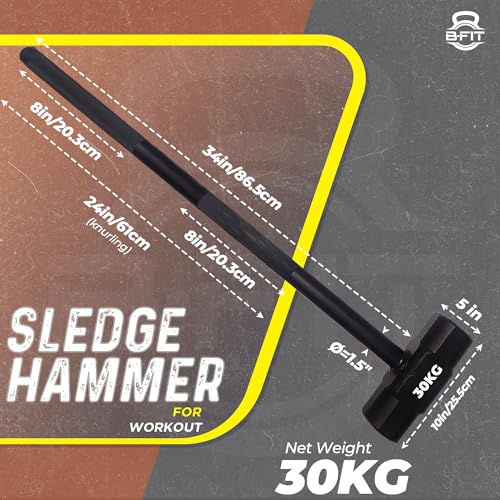 Image of B Fit Steel Sledge Hammer /ClubBells /MaceBell for Strength Training, Support Full Body, Muscles, Shoulder, Grips & Forearms Workouts, Stretching (Hammer, 30 Kg)