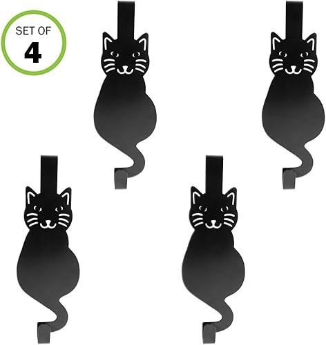 Miniatura 3 de Evelots Paquete de 4 ganchos para colgar sobre la puerta, abrigo, chaqueta, soporte para toallas, forma de gato gatito, plancha negra, cada uno