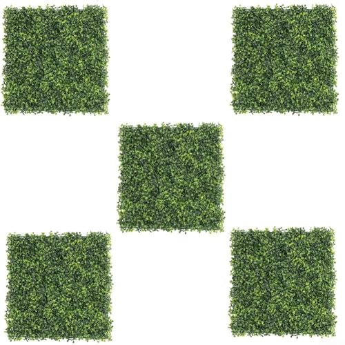 Oniissy Juego de 5 paneles de pared de césped artificial con protección UV para espacios interiores y exteriores, diseño de follaje denso que ofrece privacidad y vegetación elegante para el hogar