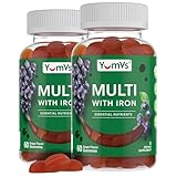 YUM-V'S Iron Gummies - Multivitamin Iron Supplement with Vitamin C, A, B & Zinc, Supports Blood Oxygen, Vegan Supplements for Women, Men & Kids for Growth and Development - Grape Flavor | 2-Pack