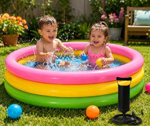 Image of 3 Feet Inflatable Baby Pool Bath Tub for Kids (1-3 Years) with Air Pump | Portable Indoor & Outdoor Swimming Pool for Toddlers | Soft & Durable Kiddie Water Pool for Boys & Girls (5 feet)