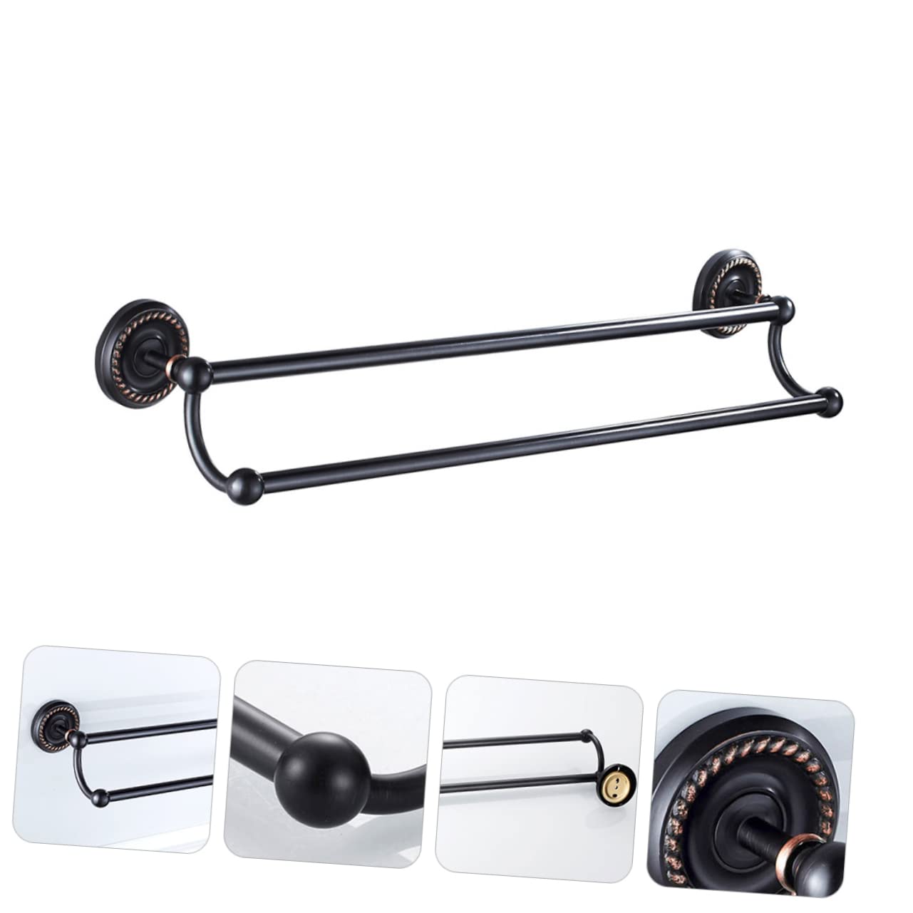 Porte-Serviettes Mural Double Barre Laiton 55cm Noir