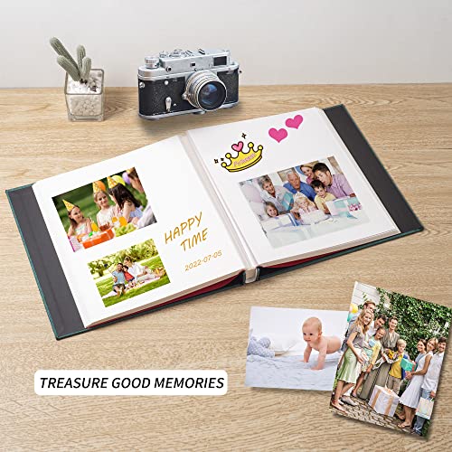 Photo Album Self Adhesive 3x5 4x6 5x7 6x8 8x10 8.5x11 11x10.6 Magnetic Scrapbook Album DIY Length 11x10.6 Inch 40 Pages Linen Cover DIY Photo Album with A Metallic Pen and DIY Accessories(Dark Green)