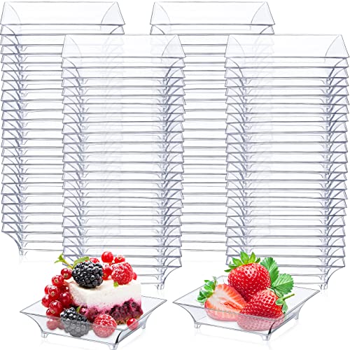 Mimorou 300 Pcs 1 Oz Mini Dessert Plates Square Plastic Salad Plate Disposable Clear For Tasting Exquisite Party Serving Trays Appetizers Chocolates Ice Cream Fruit And More, 2.4 X Inch #TOP10