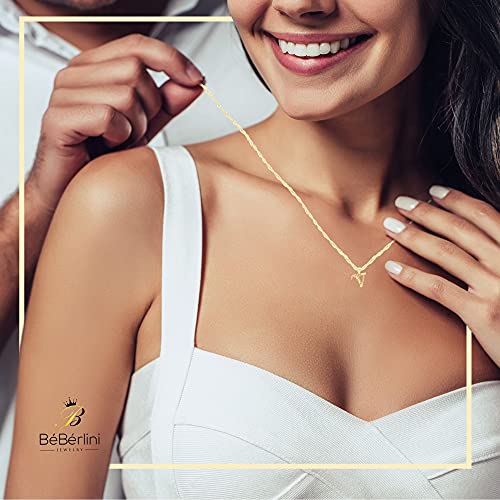Beberlini Initial Letter Pendant 14K Necklace Gold Filled Cubic Zirconia Alphabet Cz Charm Rope Chain Set 20" Women Girl Teen #TOP4
