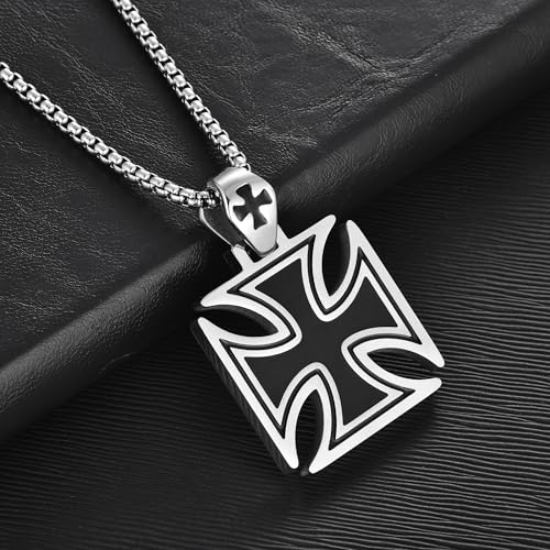 jonline24h Stainless Steel Templar Knight Cross Pendant Biker Mens Womens Necklace 24Inch Chain Silver2