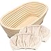 Cesta de Fermentación, Panera de Ratán Natural Cesta de Pan de Fermentación Incluye Tela de Lino para Pan y Masa (Blanco-Oval, 17 * 12 * 6 cm)