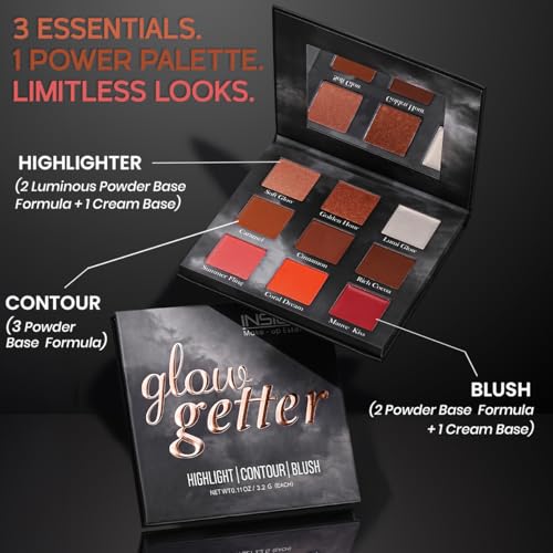 Image of INSIGHT Glow Getter 3-in-1 Blusher, Highlighter & Contour Palette | Face Sculpting, Shimmer & Glow Makeup Compact | Long-Lasting, Travel-Friendly 28.8 g