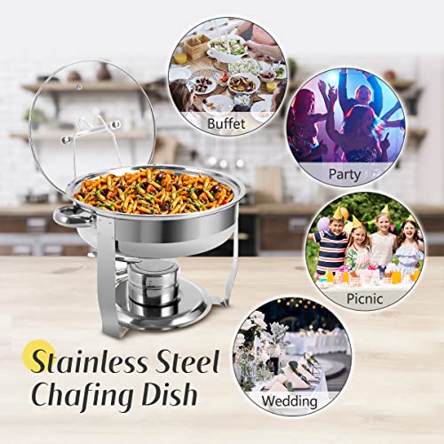 BriSunshine 4 Packs 3 QT Round Chafing Dish Buffet Set, Stainless Steel Chafing Dishes with Glass Lid & Holder, Food Warmer for Parties Weddings Banquets Events