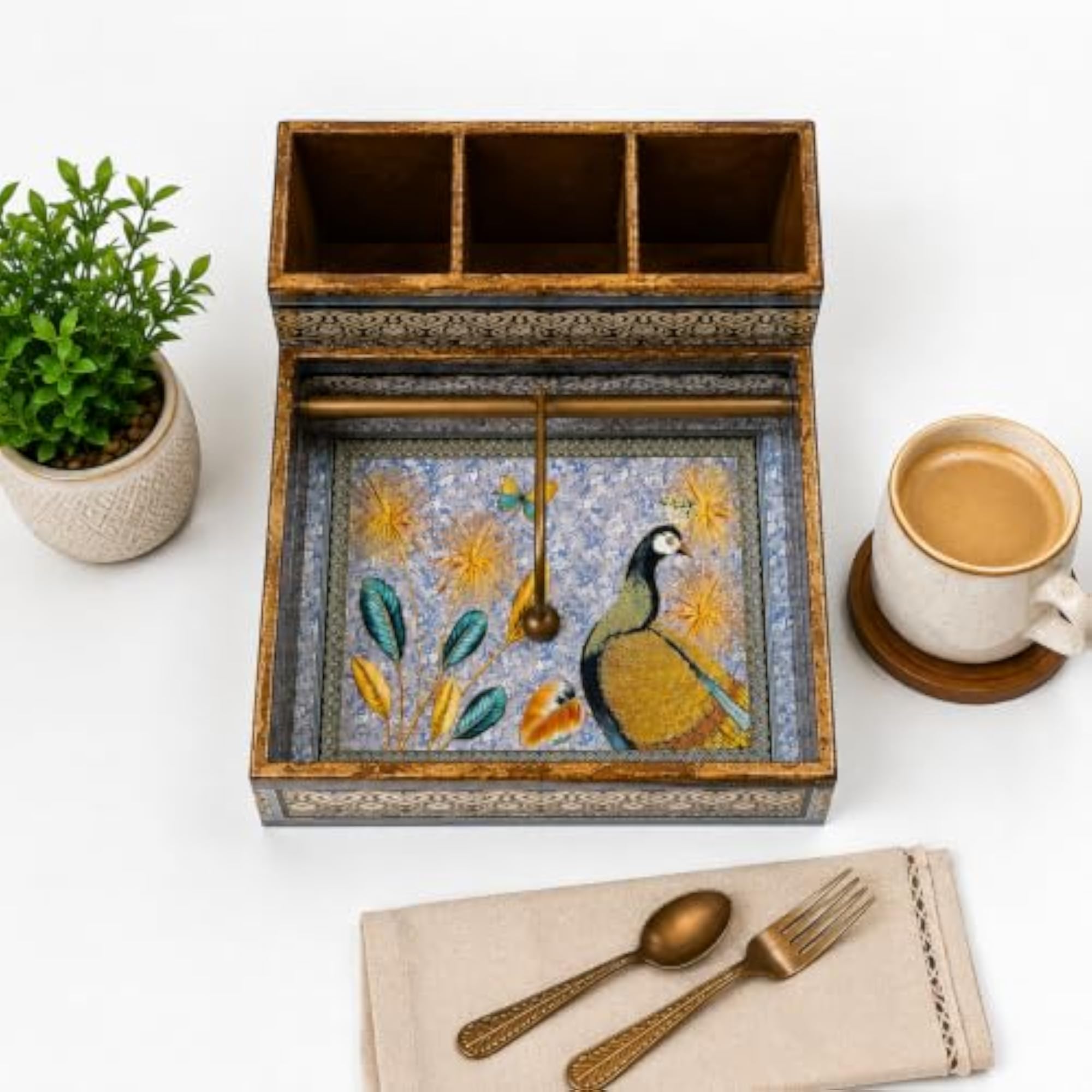 Wooden Cutlery and Napkin Holder for Dining Space