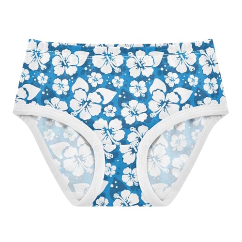 Little Girls' Soft Cotton Underwear Kids Breathable Comfort Hibiscus Blue Panties Briefs Toddler
