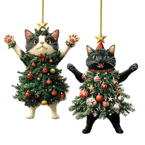 2 Stück Weihnachtsbaum Anhänger Katze, Weihnachts Deko Innen Außen,...