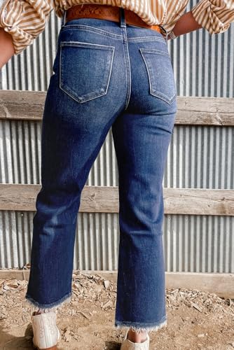 Women's High Waist Mineral Wash Raw Hem Flared Jeans - Sail Blue2