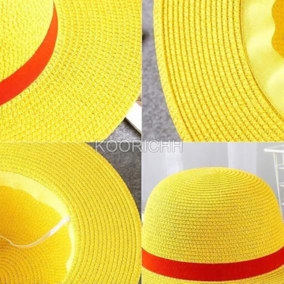 Image of One Piece Luffy Straw Hat Replica | Monkey D. Luffy Anime Cosplay Hat | Premium Yellow Pirate Cap with Red Band | Anime Collectible Accessory for Fans, Costume Party & Gift