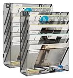 EasyPAG 2 Pack Wall File Organizer 5 Tier Assembly Office Supplies Vertical Hanging File Folders Holder Paper Rack,Black