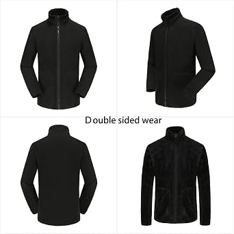 Men's Spring Fall Winter Pocket Fleece Full Zipper Jacket Double Size Coats
