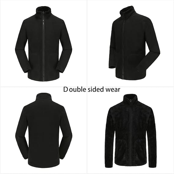 Men's Spring Fall Winter Pocket Fleece Full Zipper Jacket Double Size Coats