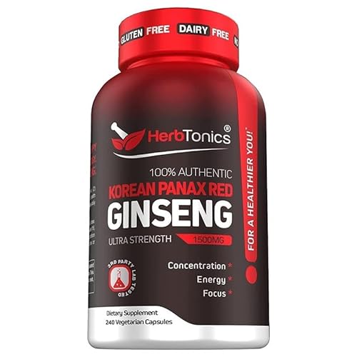 Herbtonics Korean Red Panax Ginseng 1500mg - Energy Supplement for