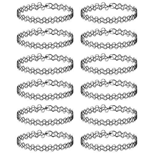MBAIYO 12 Stück Tattoo Kette, Elastische Choker Kette für 90er Jahre Outfit 90s Party Accessoires Damen Gothic Punk Schmuck Set