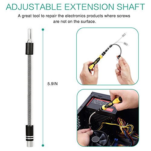 ORIA Precision Screwdriver Kit, 60 in 1 with 56 Bits Screwdriver Set, Magnetic Driver Kit with Flexible Shaft, Extension Rod for Mobile Phone, Smartphone, Game Console, Tablet, PC, Yellow - Thumbnail 3