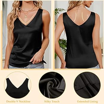 Dames Zakelijke Dressy Tanktops 2026 Losse Werk Basic Satijn Mouwloze Zomer Shirts Losse Fit V-hals Effen Leuke Uitgaan Tank Top V-hals Backless Strap Hemdje Y2K, Beige, XL