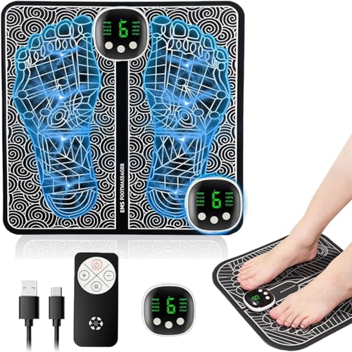 Sakmot EMS Foot Massager, LCD Display with 8 Modes 19 Intensities, Foot Massagers for Pain Relief and Improve Circulation, Relax Your Foot with Rechargeable Feet Massager