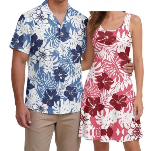 Image of Hawaii Matching Couple Outfits Husband and Wife Clothing Fashionable Mens Casual Shirts Hawaii Dress with Soft Fabric