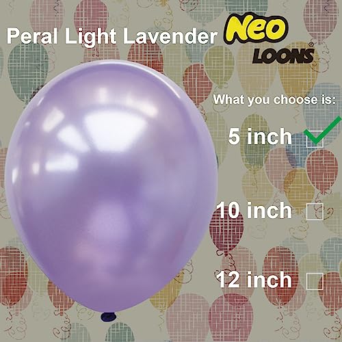 Image of Neo LOONS 100 pcs 5 inch Pearl Light Lavender Premium Latex Balloons - Great for Kids, Adult Birthdays, Weddings, Receptions, Baby Showers, Water Fights, or Any Celebration