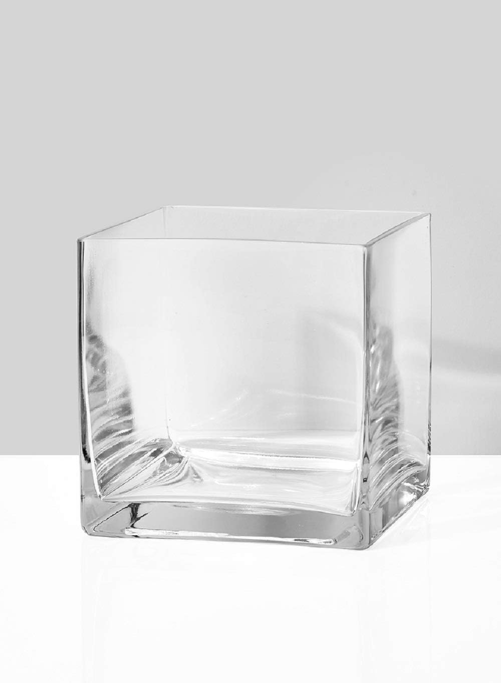 Serene Spaces Living Classic Clear Glass Cube Vase, Floral Centerpiece or Candle Holder, 5.75" Cube