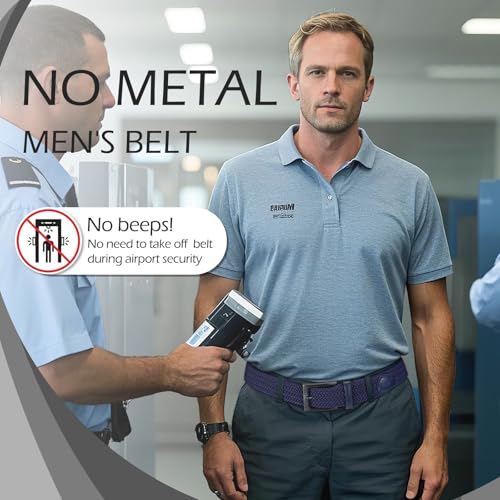VONMELLI Nickle Free No Metal Belt for Men, TSA Approved Hypoallergenic Elastic Stretch Braided Belt Men2