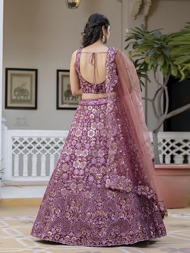 Image of TRENDMALLS Women's Art Silk Heavy Embroidery With Sequence Work Lehenga Choli Unstitch Blouse with Dupatta (New-Bridal-Latest-Wedding-Sequence-Lehenga-Designer)