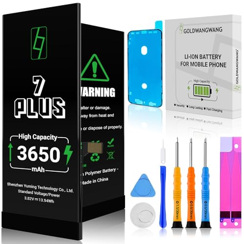 GOLDWANGWANG Batería para iPhone 7 Plus, 3650mAh Alta Capacidad, Compatible con A1661 A1784 A1785, 0 Ciclos, Kit Completo de Reparación, Certificado CE/RoHS/FCC
