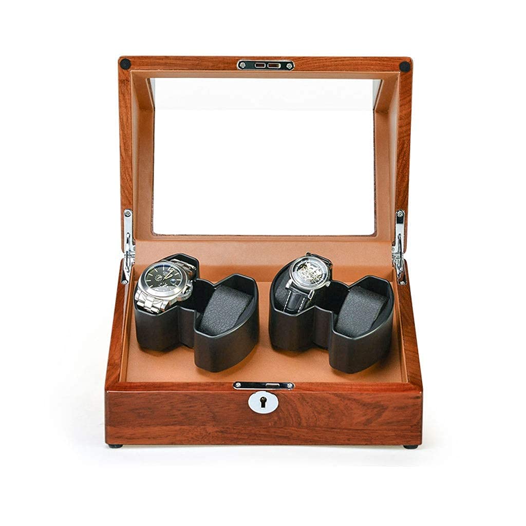 NZPOST Rectangle, Quiet Motor, 4 Rotation Modes, Wooden Watches Storage Display (B)