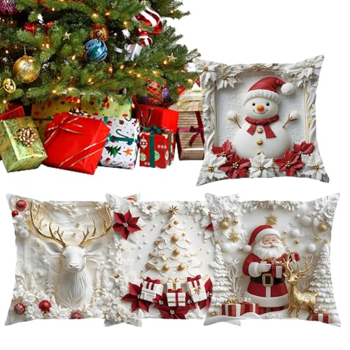 Housses de coussin de Noël 4 pièces 45x45 cm en imprimé rennes