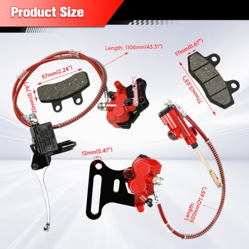 Image of Pit Bike Front Brake & 12mm Rear Hydraulic Disc Brake Caliper Assembly Compatible with 125cc 110cc SSR Apollo Tao Tao 90cc 70cc 50cc Coolster X-pro 4 Stroke Chinese Dirt Bike Parts Red