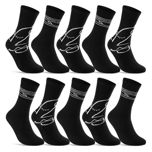 10 Paar Damen Socken Baumwolle Mehrfarbig Streifen Punkte Herzen 34909 Schwarz (35-38)