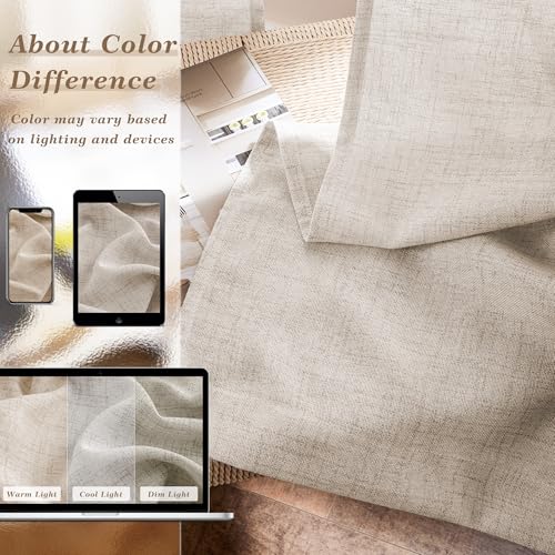DUKIYO Beige Tan Linen Curtains 94 Inches Long 2 Panels Set Semi Sheer by DUKIYO - Image 7