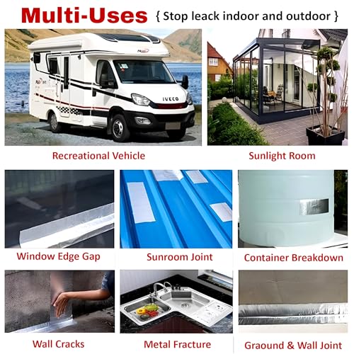 Image of Prime Pick Adhesive Butyl Tape Waterproof Aluminum Seal Tape Permanent Rubber Leak Repair Tape for Roof Crack Window Boat Sealing Home Renovation Aluminum 10cm x 5m Pack of 1